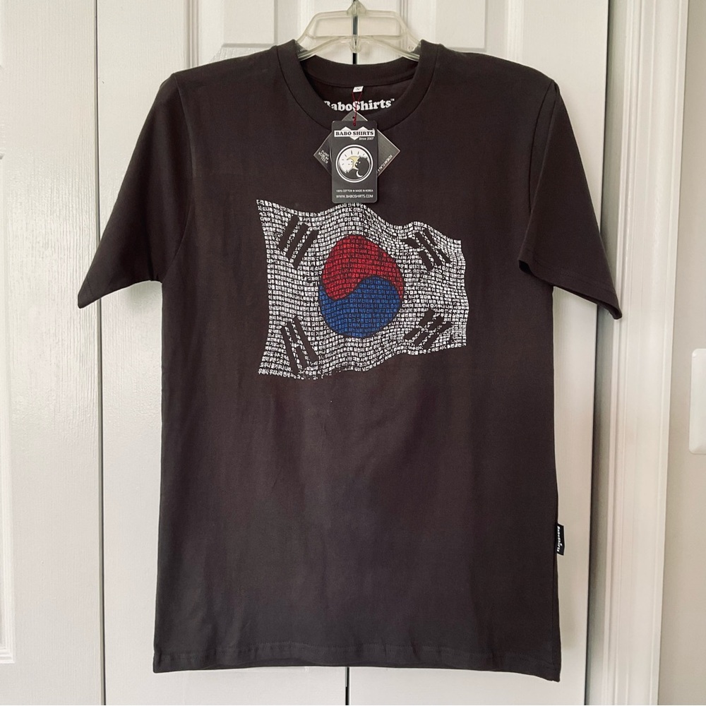 Black Graphic T-Shirt with Flag Design